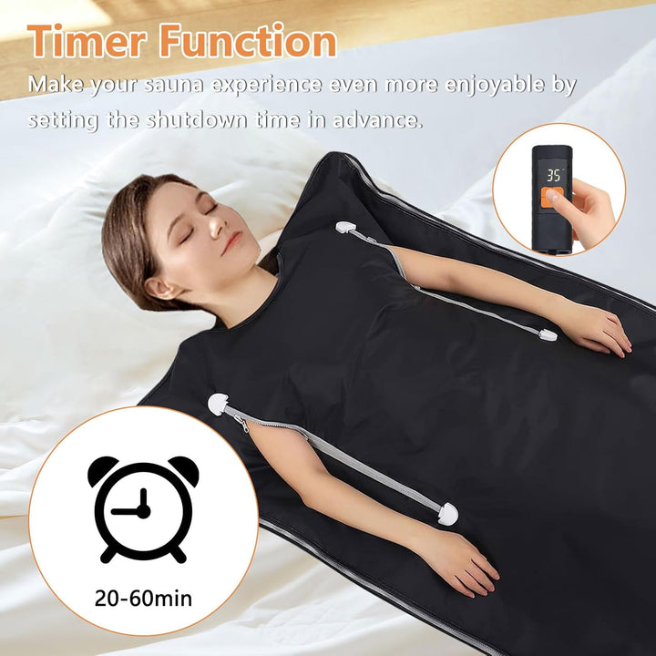 Infrared Sauna Blanket, 180×80Cm Portable Home Sauna Blanket for Deep Heat, with Storage Bag & Handheld Controller, Adjustable 30–75°C, 20-60Min Timer, Waterproof Home Spa for Relaxation