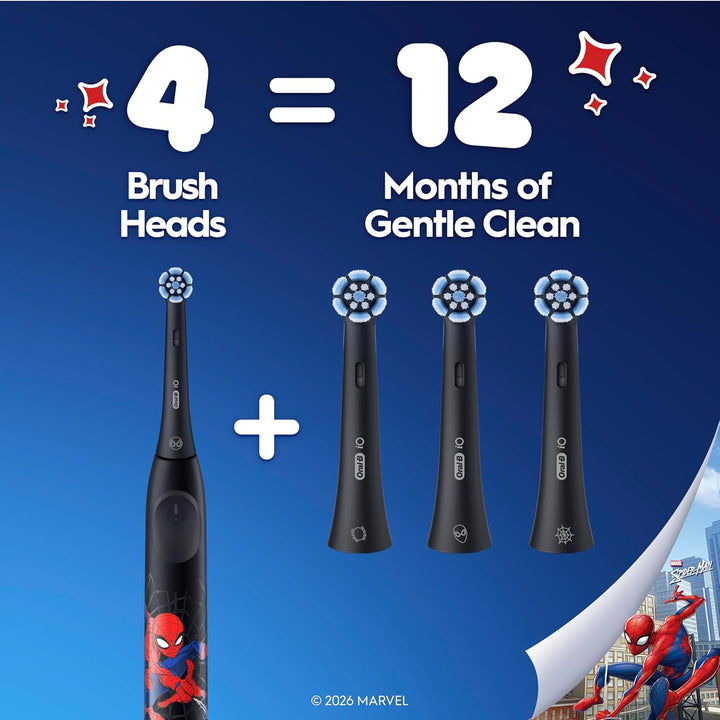 Io Kids Marvel Spiderman Electric Toothbrush Head for Age 6+, Gentle on Wobbly Teeth and Gums for Cleaner Teeth, Pack of 4