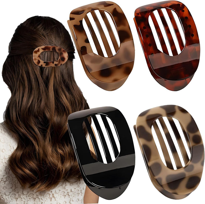 Flat Claw Clip, 4 Pcs Flat Hair Clips for Women, Curved Design Hair Clips for Thick Thin Hairs, Hair Accessories for Women and Girls