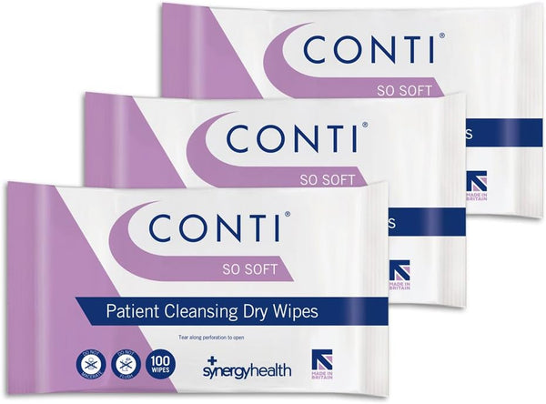 Conti Sosoft Large Heavyweight Dry Patient Cleansing Wipes (3 Packs of 100)