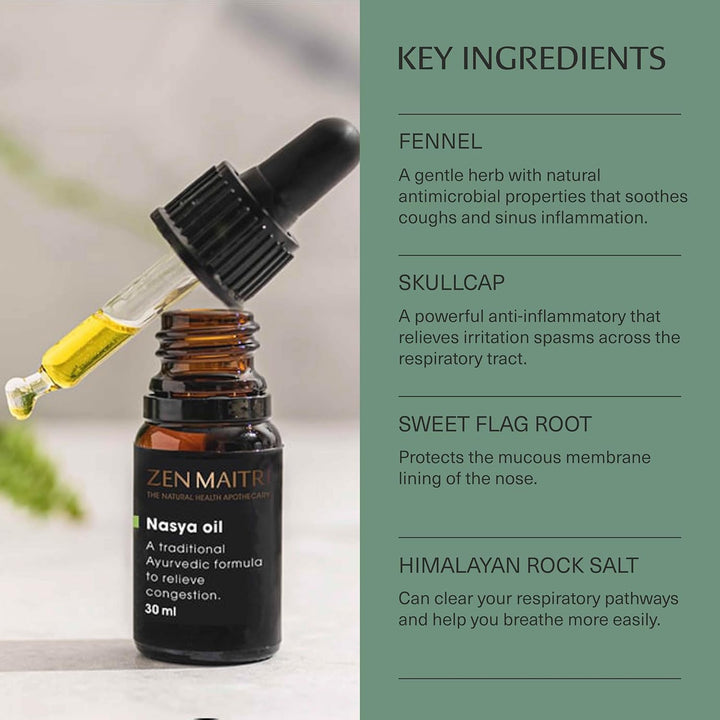 Natural Sinus Relief Decongestant Allergy Relief Support Natural Ingredients |  Nasya Ayurvedic Herbal Oil (30Ml)