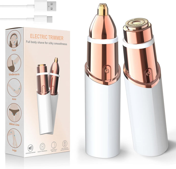 2-In-1 Women'S Eyebrow Trimmer & Facial Hair Remover with LED Light - Professional Painless Precision Grooming Tool for Eyebrows, Upper Lip & Face