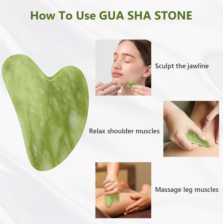 Gua Sha and Jade Roller Set, Gua Sha Stone, Face Roller Massage Tool for Skin Care Routine, Guasha Tool for Face, Neck and Body Muscle
