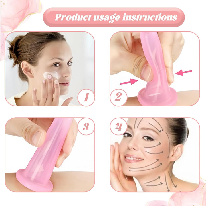 4PCS Facial Cupping Set,Silicone Cupping Therapy Set Vacuum Cup Kit,Facial Cupping Set for Face, Natural Facial Massage Cup for Face, Body, Neck, Back, Eye Massage, Facial Care, Anti-Aging Beauty Tool