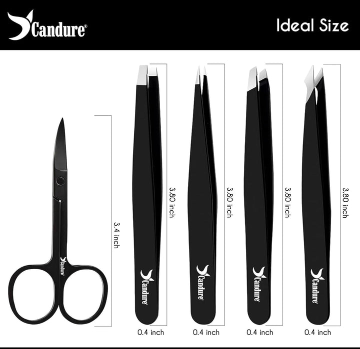 Tweezers for Facial Hair Women & Men - Eyebrow Tweezers Set with Scissors Stainless Steel Precision Classic, Slant, Pointed, Pointed Slant Tools for Ingrown Facial Hair 5Pcs
