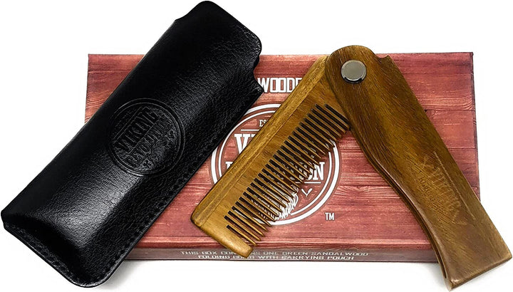- Folding Beard Comb with Carrying Pouch for Men - All Natural Wooden Beard Comb for Grooming & Combing Hair, Beards and Mustaches - Gifts for Men