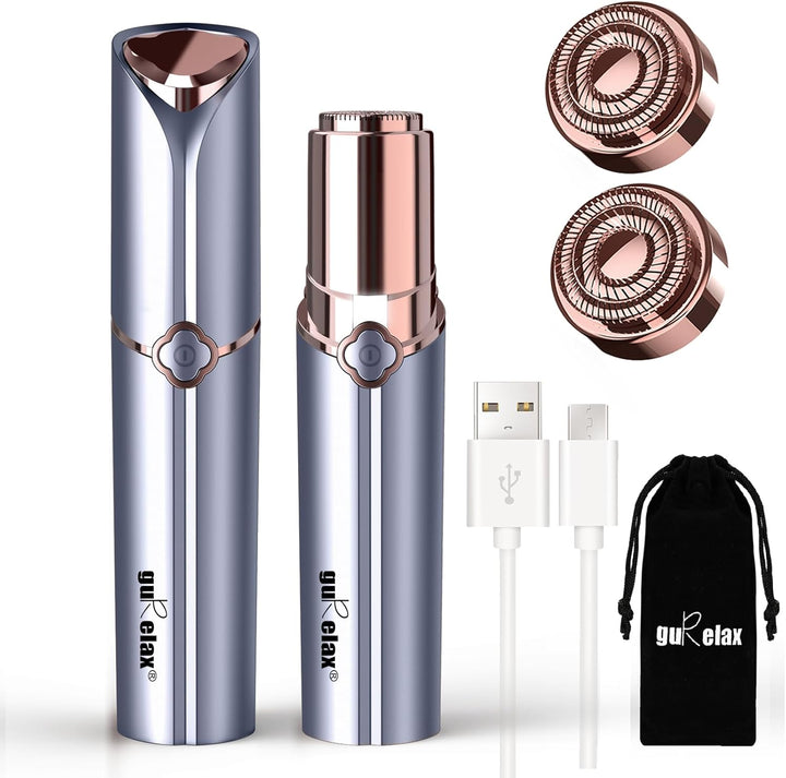 Facial Hair Remover for Women,Hair Removal Device Rechargeable,Epilator for Women for Face Included 2 X Replacement Heads,Painless Lady Shavers,For Lip,Mustache, Chin