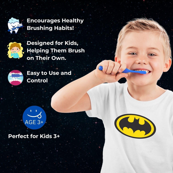 Batman Battery Powered Toothbrush for Kids – Soft & Zig-Zag Bristles for Superior Cleaning, Gentle on Teeth & Gums, Easy-Grip Handle, Includes Replacement Head & Battery, Ages 3+