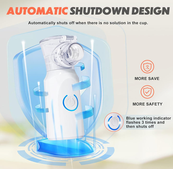 Ultrasonic Nebuliser Machine for Adults, Rechargeable Portable Nebuliser for Adults & Kids,  Silent Nebuliser for Kids with 2 Masks and Mouthpiece, Handled Nebulizer for Home
