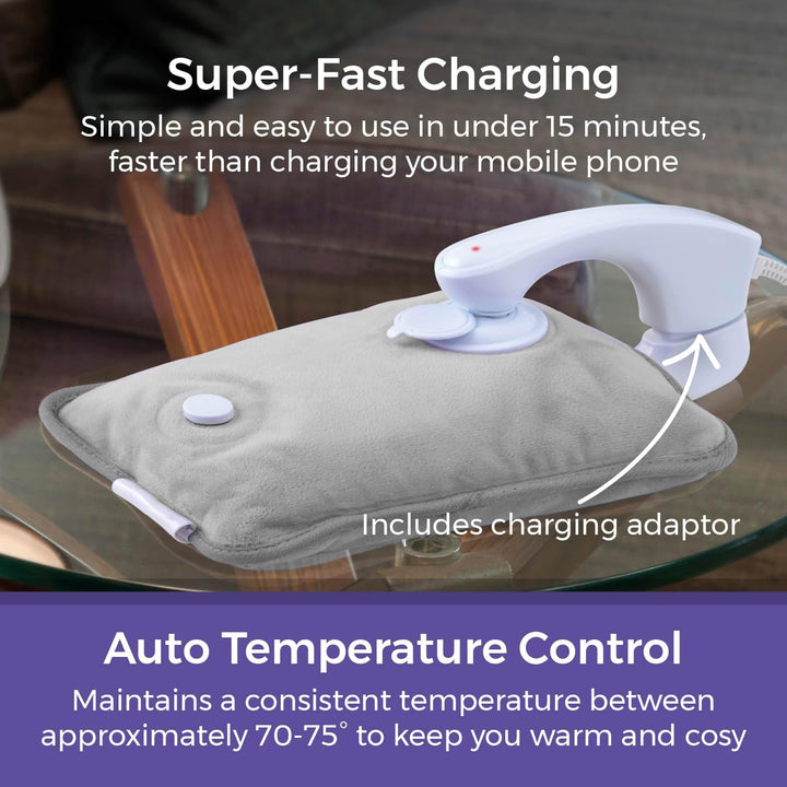 C85043GRY Rechargeable Hot Water Bottle & Cosy Hand, Body Warmer, Fast Heating, No Refill, over Heat Protection, Portable Heating Pad for Pain Relief, Automatic Temperature Control, Grey