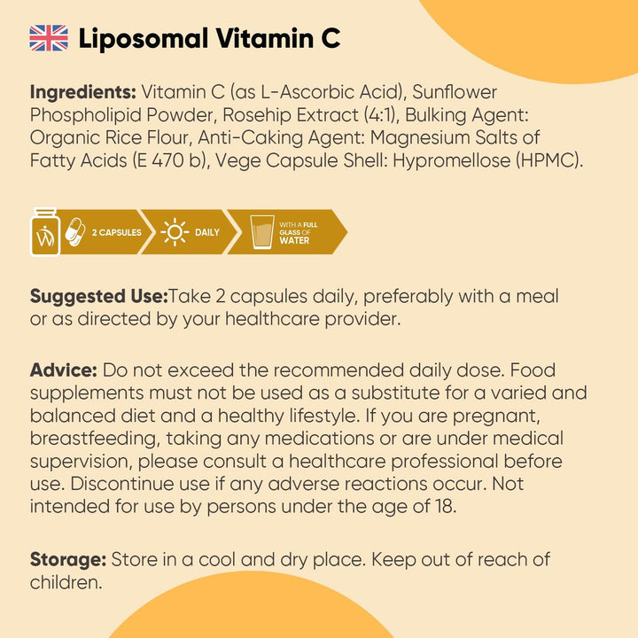 Liposomal Vitamin C Capsules 1000Mg - 180 Vegan Capsules (3 Months Supply) - L-Ascorbic Acid with Rosehip & Sunflower Phospholipid - Non-Gmo & Gluten-Free - Liposomal VIT C Supplement for Men & Women