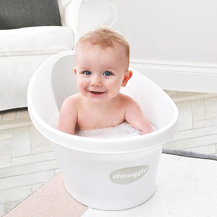 Newborn Baby Bath | Built in Support Bump and Soft Backrest | Suitable from Newborn | Bath Seat Support Includes Plug | White with Grey Backrest