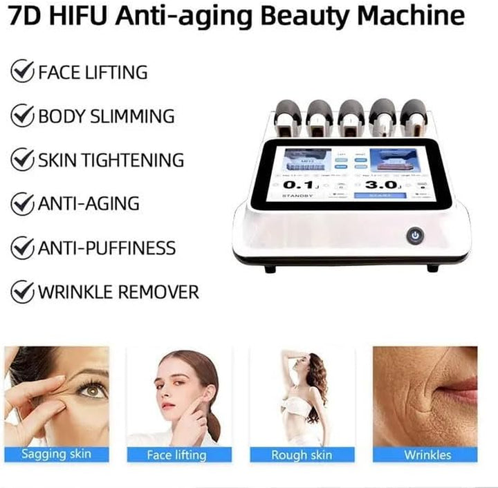7D HIFU Portable Face & Body Lifting Device + 7 Cartridges – Skin Tightening, Wrinkle Reduction, Anti-Ageing
