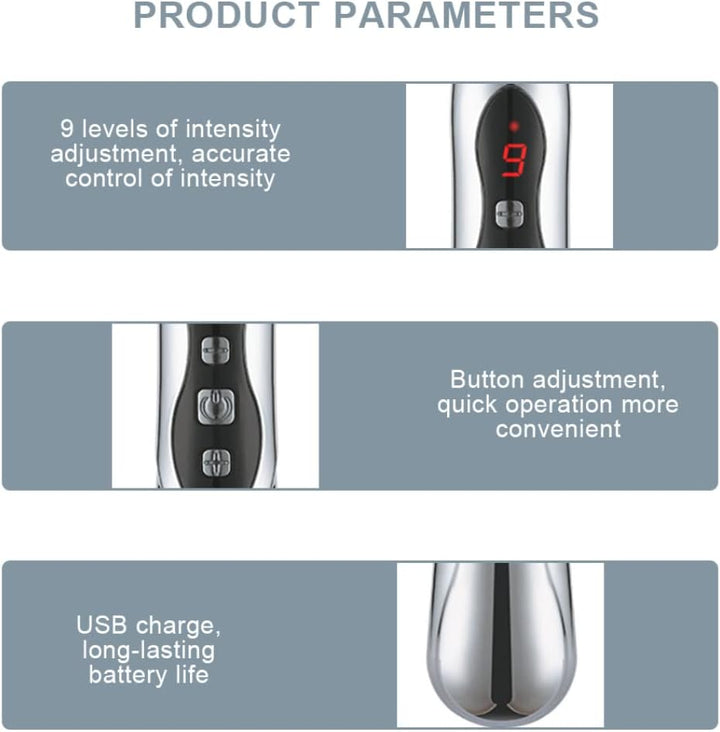 Hand Massager Electronic Acupuncture Pen 9 Gears USB Rechargeable Acupuncture Pen for Pain Relief Vibrating Pen with 5 Massage Heads for Pain Gone Relief