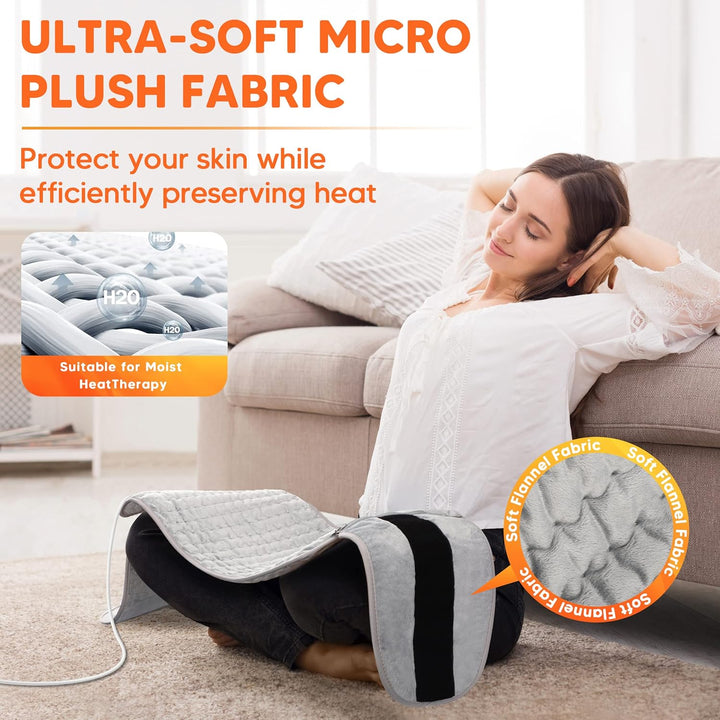 Heat Pads for Back Pain Relief,  Soft Heating Pad with Auto Shut off and 6 Heat Level Settings, Detachable Heat Pad with Zipper Hook and Loop Fastener, Machine Washable, 12" X 48"