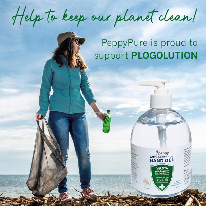 6 X 480Ml Hand Sanitiser Gel by pure - Made with 75% Plant-Based Alcohol - Kills 99.9% of Bacteria - EU Compliant