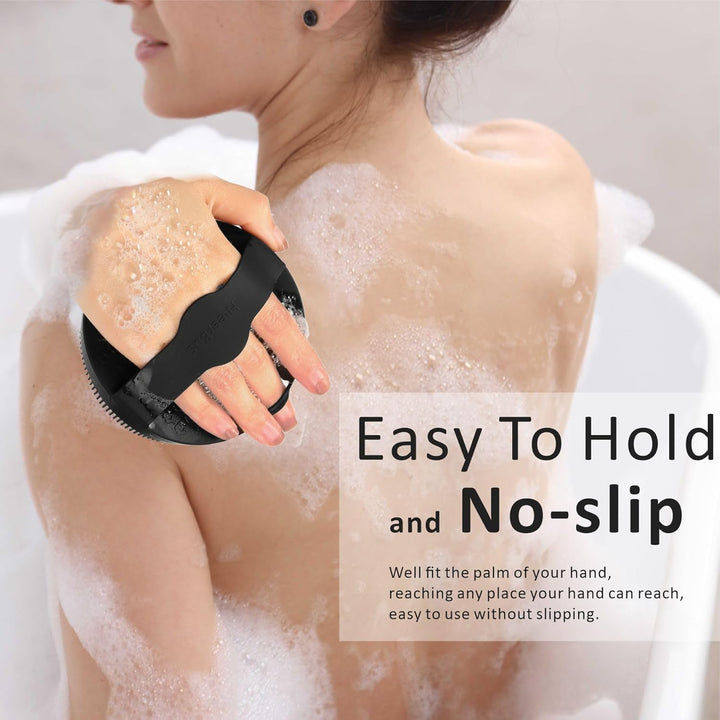 Silicone Body Scrubber, Gentle Exfoliating Body Scrubber in Shower Silicone Loofah with Easily Lather Bristles, Long Lasting, and More Hygienic than Traditional Shower Loofah,1 Pack, Black…