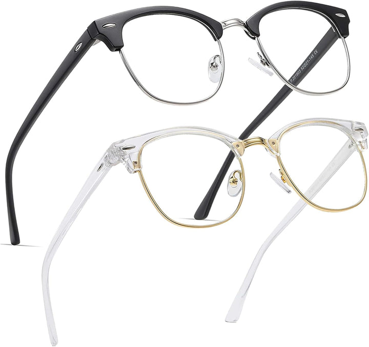 2 Pack Blue Light Blocking Glasses, anti Blue Light Gaming Glasses, Retro Fashion Frame Non-Prescription Lens, anti Fatigue Headache Computer Screen Glasses for Women and Men,Unisex round Glasses