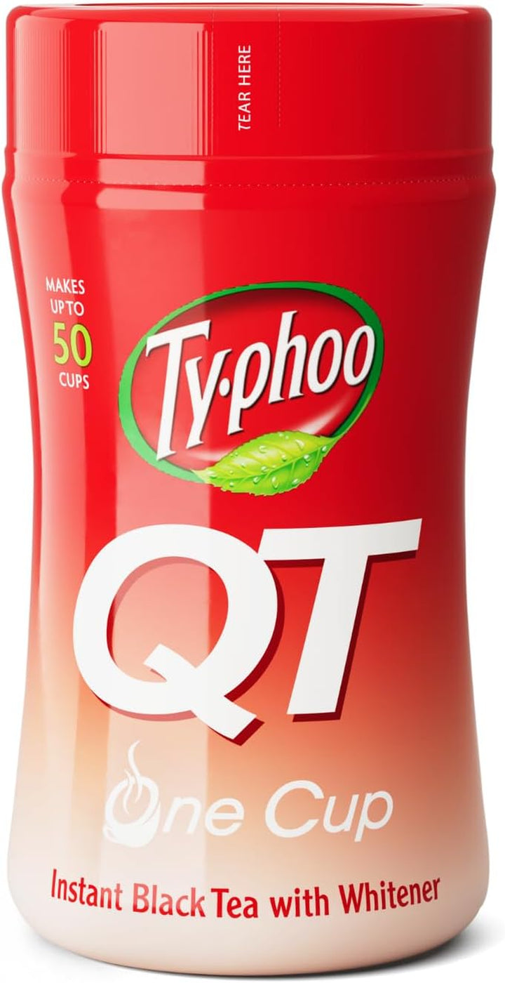 Typhoo QT • Instant One Cup Tea with Whitener • 12 X 125G Tub • Makes up to 60 Cups of Instant Tea • Creamy, Sweet & Convenient • Just Add Hot Water • No Teabags or Milk Needed