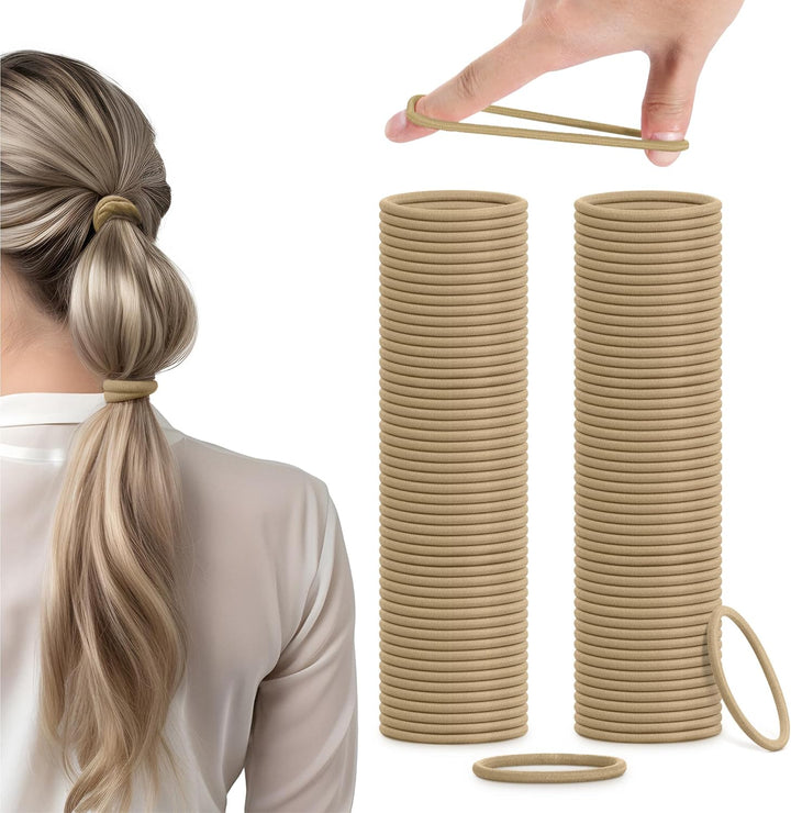 100 Elastic Hair Bands 4Mm Hair Ties Bobbles Elastics Hairbands Ponytail Holders No Metal for Women Girls Kids Men Thick Hair Black