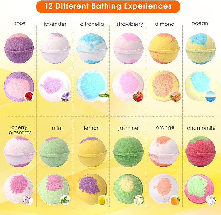 Bath Bombs, Gift Set Rich in Essential Oils Natural Handmade Bath&Spa Fizzles Marvelous Salts to Moisturize Skin and Relieve Stress Romantic Gifts for Her/Him/Girlfriend/Wife (Pack of 12)