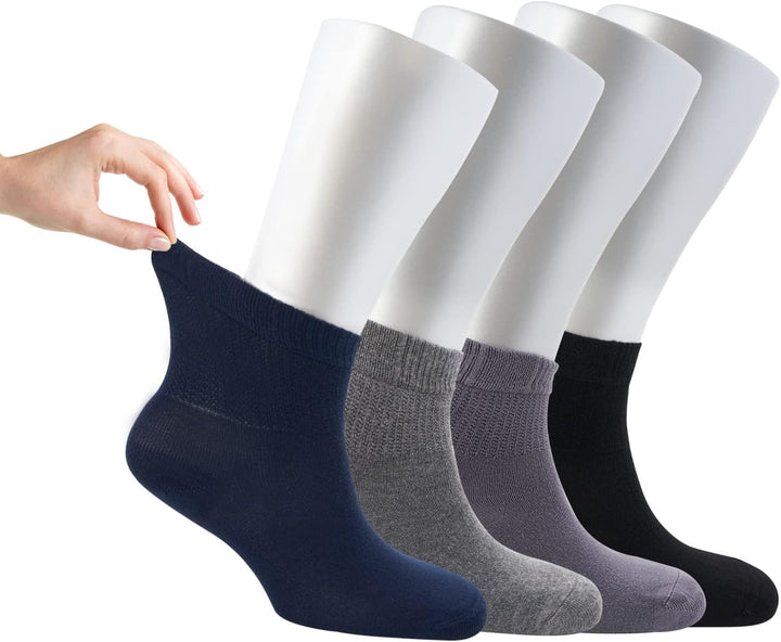 ® Women Loose Diabetic Socks | 4-Pack Neuropathy Ankle Socks for Ladies | Super Soft Eco-Friendly Bamboo Material | Durable with Seamless Toe | Multicolour Patterns | 4 Seasons
