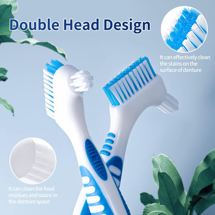 2 Denture Brush with Double Side Soft Bristles, Denture Cleaning Toothbrush for Cleaning Denture, Retainers,Invisible Braces