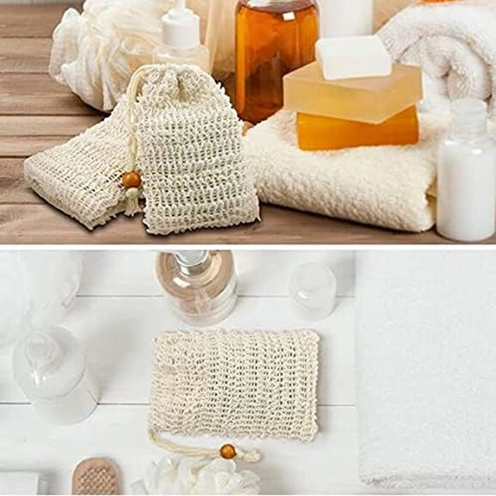 2 Pcs Sisal Soap Bag, Natural Organic Soap Bag Exfoliating Soap Saver Pouch with Drawstring for Foaming, Drying Soaps, Exfoliation