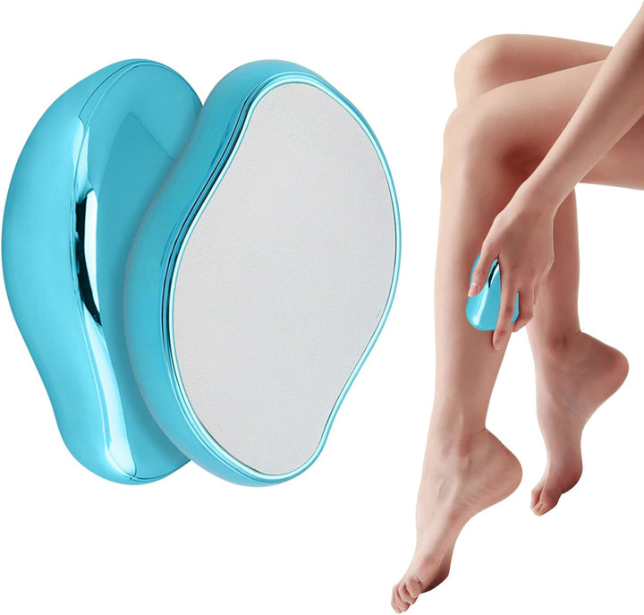 Crystal Hair Eraser, Hair Removal Stone, Painless Silky Skin Remover Device for Women and Men, Reusable Hair Remover for Body Legs Arms Back Exfoliate-Blue