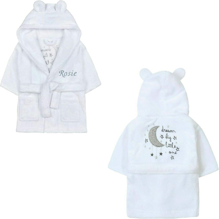 PDTXCLS Baby Girl Boy Personalised Dressing Gown Bathrobe Hooded Teddy Bear Pink Blue Grey (6-12 Months, White Bear Dream)