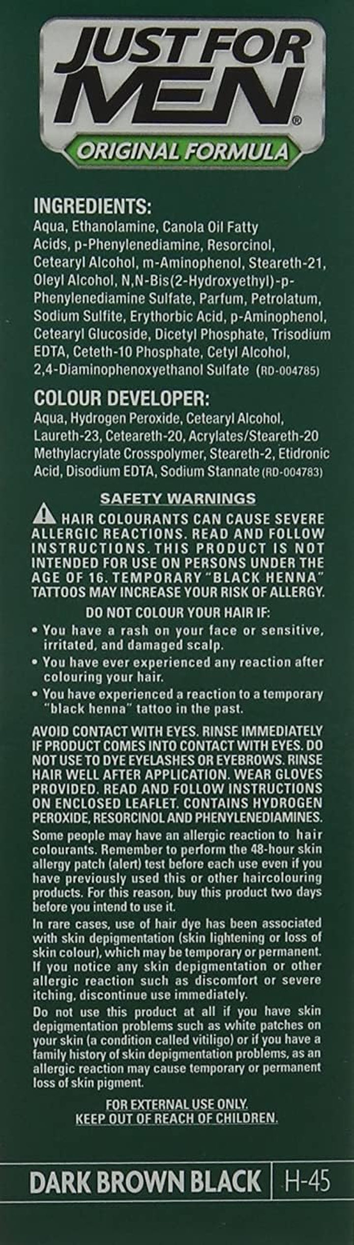 Original Formula Dark Brown Black Hair Dye, Restores Original Colour for a Natural Look � H45