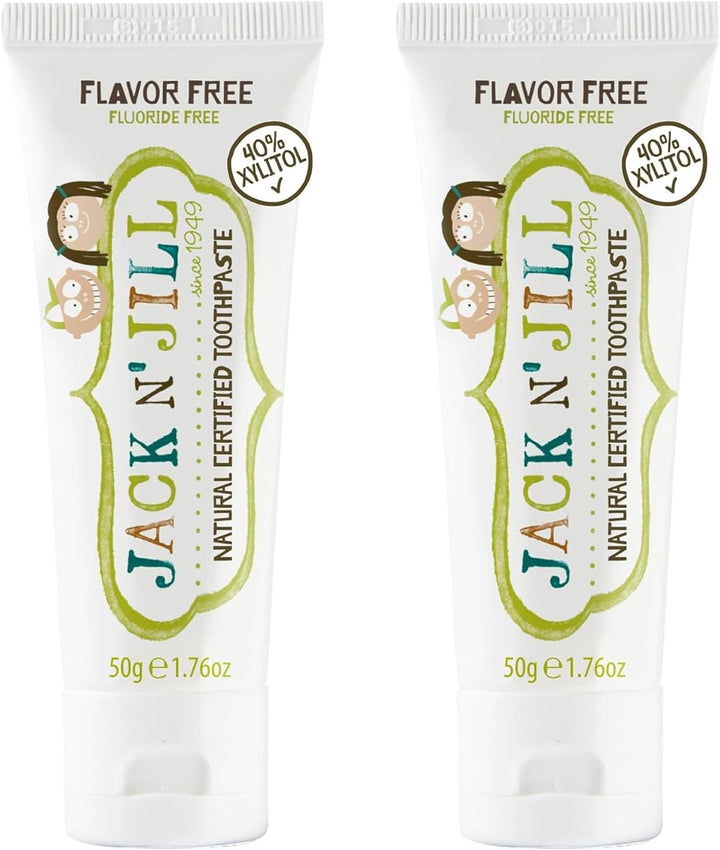 Jack N’ Jill Natural Certified Kids Toothpaste – Fluoride-Free Toddler & Baby Toothpaste with 40% Xylitol, No Sugar, Suitable from 6 Months+, Banana & Strawberry Flavour, Pack of 2 (50G Each)