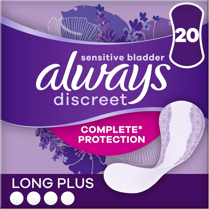 Incontinence Liners Women Long plus 20 Panty Liners, (Pack of 4) Lock in Leaks and Odours, for Sensitive Bladder