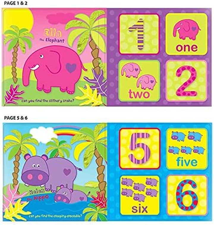 Set of 4 Baby Bath Books | First Words ABC Letters & Numbers | Plastic Coated & Padded | Floating Fun Educational Learning Toys for Toddlers & Kids