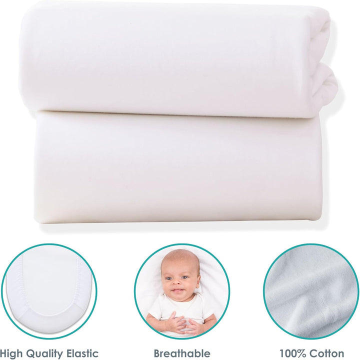 Pram/ Crib Cotton Jersey Fitted Sheets (Pack of 2, White)