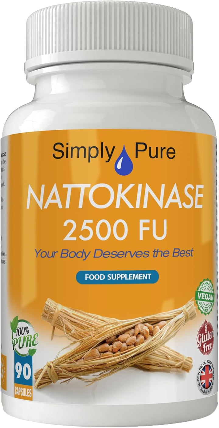 Nattokinase Capsules for Heart Health | 500Mg (2500 FU) per Capsule X 90 | 100% Pure | Gluten Free | GM Free | Vegan | HACCP Certified