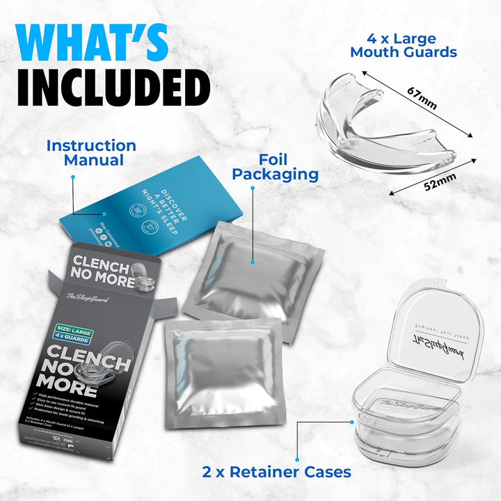Mouth Guard for Clenching Teeth at Night [Pack of 4, Large Size - Men] – Custom Night Guards for Teeth Grinding – Nighttime Protection during Sleep for Adults