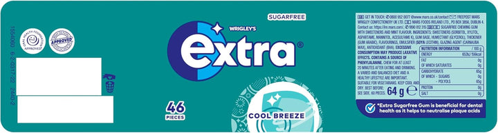 Wrigley'S  Chewing Gum, Cool Breeze Mint Flavour, 46 Pieces, Sugar Free Chewing Gum Bottle with Xylitol