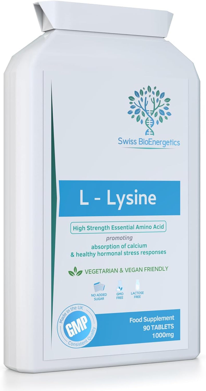 L-Lysine Tablets 1,000Mg 90 Tablets - High Strength Essential Amino Acid Promoting Absorption of Calcium and Healthy Hormonal Stress Responses