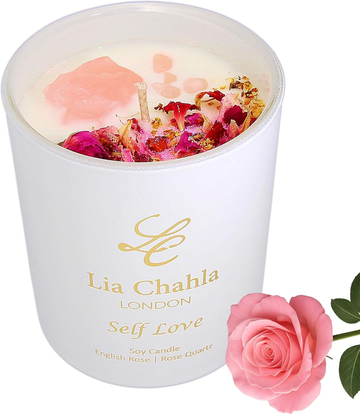 Lavender Soy Candle Gifts for Women | Infused with Amethyst Crystals and Florals | Aromatherapy Spiritual Healing & Anxiety Relief, Christmas Gifts (Lavender/Amethyst, 10 OZ)