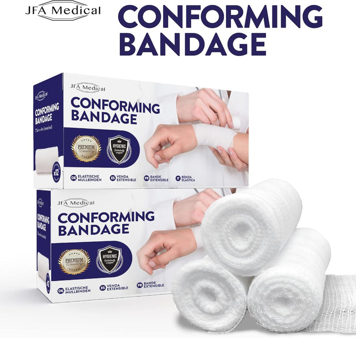 Conforming Bandage, Gauze Bandage Roll 7.5Cm X 4M - Pack of 12