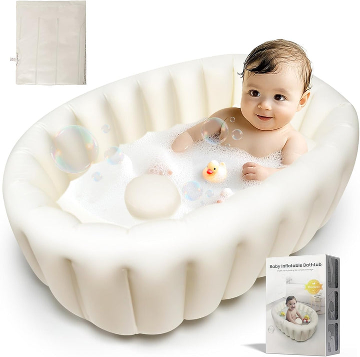 Inflatable Baby Bath, Portable Foldable Travel Bath Tub, Collapsible Non-Slip Infant Bath Tubs Baby Essentials for Newborn Mini Air Swimming Pool Bathtubs for Toddler Boys and Girls 0-12 Months