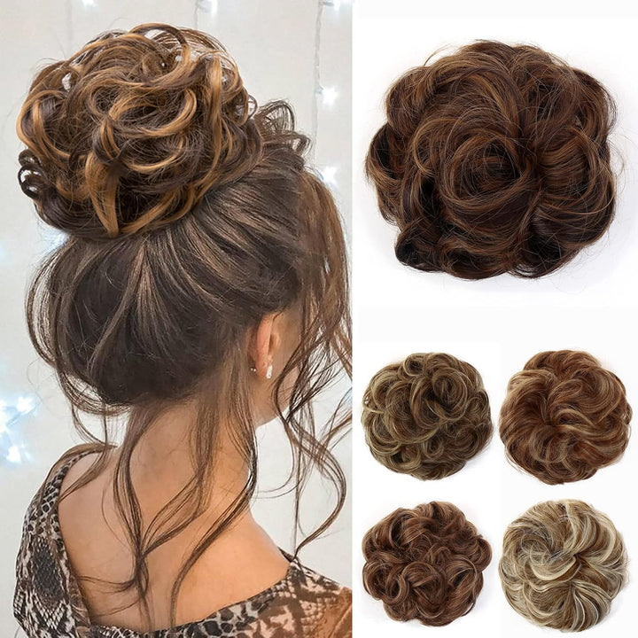 Messy Hair Bun Curly Wavy Hair Scrunchies Accessories Pieces for Women Girls Synthetic Chignons (Dark Brown)
