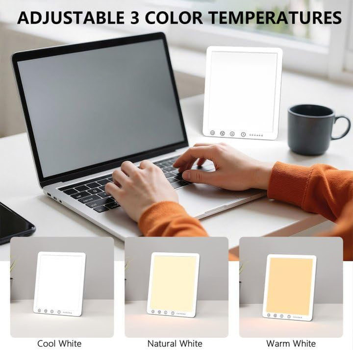 Sad Lamp for Seasonal Affective Disorder, 15000 Lux Natural Sunlight Therapy Lamp, Uv-Free, 3 Color Temperature, 5 Brightness Levels, 6 Timer, 180° Stand, Touch Control and Memory Function