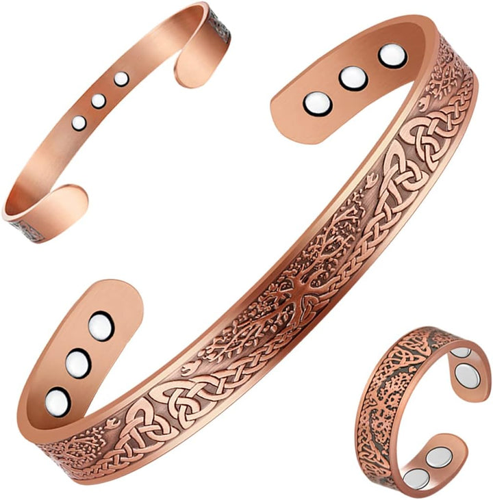 Lymphatic Drainage Copper Bracelet for Women Ultra Strength Magnet Solid Pure Copper Magnetic Bracelet Adjustable Cuff Bangle with Present Box (Tricolour Pattern)
