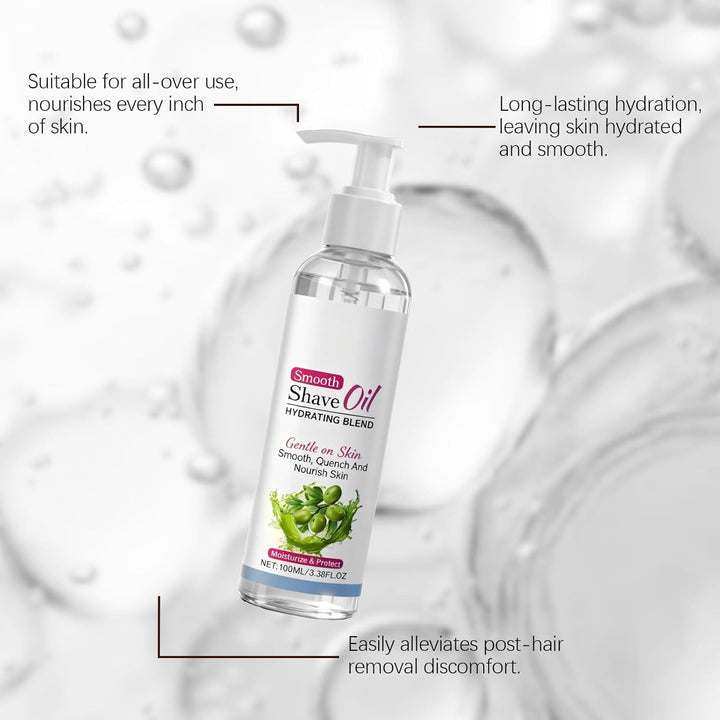 Smooth Shave Oil for Women & Men, 3.38Oz Pre & after Shave Treatment with Vitamin E, Olive & Jojoba Oils, Hydrating Nourishing Moisturizing Skin Soothing, for Face, Body, Legs (2)