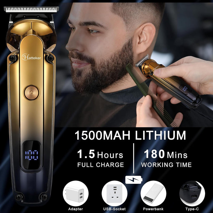 Beard Trimmer Kit Professional Hair Clipper with Zero Gapped T-Blade Electric Razor Shaver for Nose Ear Beard Body Trimmer for Men Waterproof Cordless Grooming Kit 6 in 1