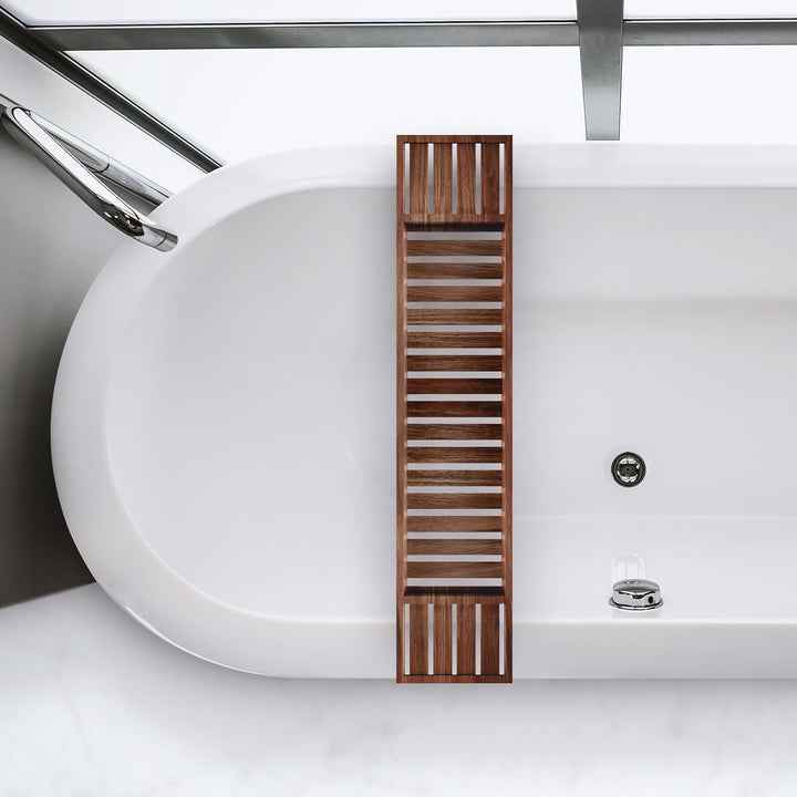Slimline Acacia Wood Bathtub Caddy Tray Bridge Wooden Bath Rack Bathroom Accessory Bath Shelf over Tub Bathroom Board Storage Shelf Tidy Relax Organiser, 70 X 14.5 X 7.5 Cm - Natural