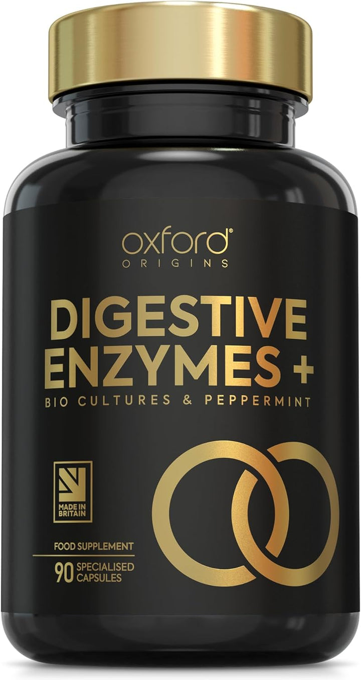 Award Winning 10-In-1 Digestive Enzyme Supplements | Made in the UK | Probiotics & Peppermint Oil for Gut Health, Bloating Relief and Belly Reduction | One Vegan Capsule per Meal | 60 Capsules