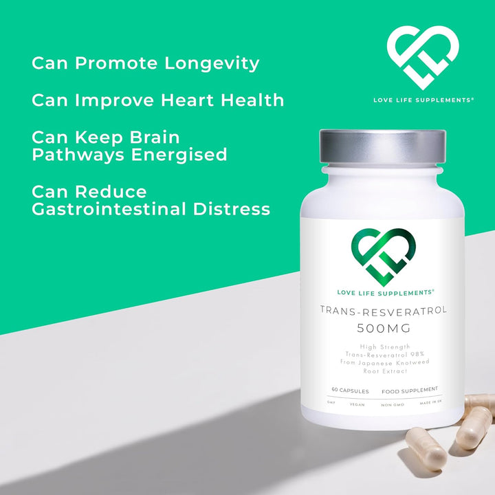 High Strength Trans-Resveratrol - 98% Purity (3Rd Party Tested) | 500Mg X 60 Capsules / 60 Servings | from Japanese Knotweed Root Extract | Pure Fill (Nothing Else Added) |